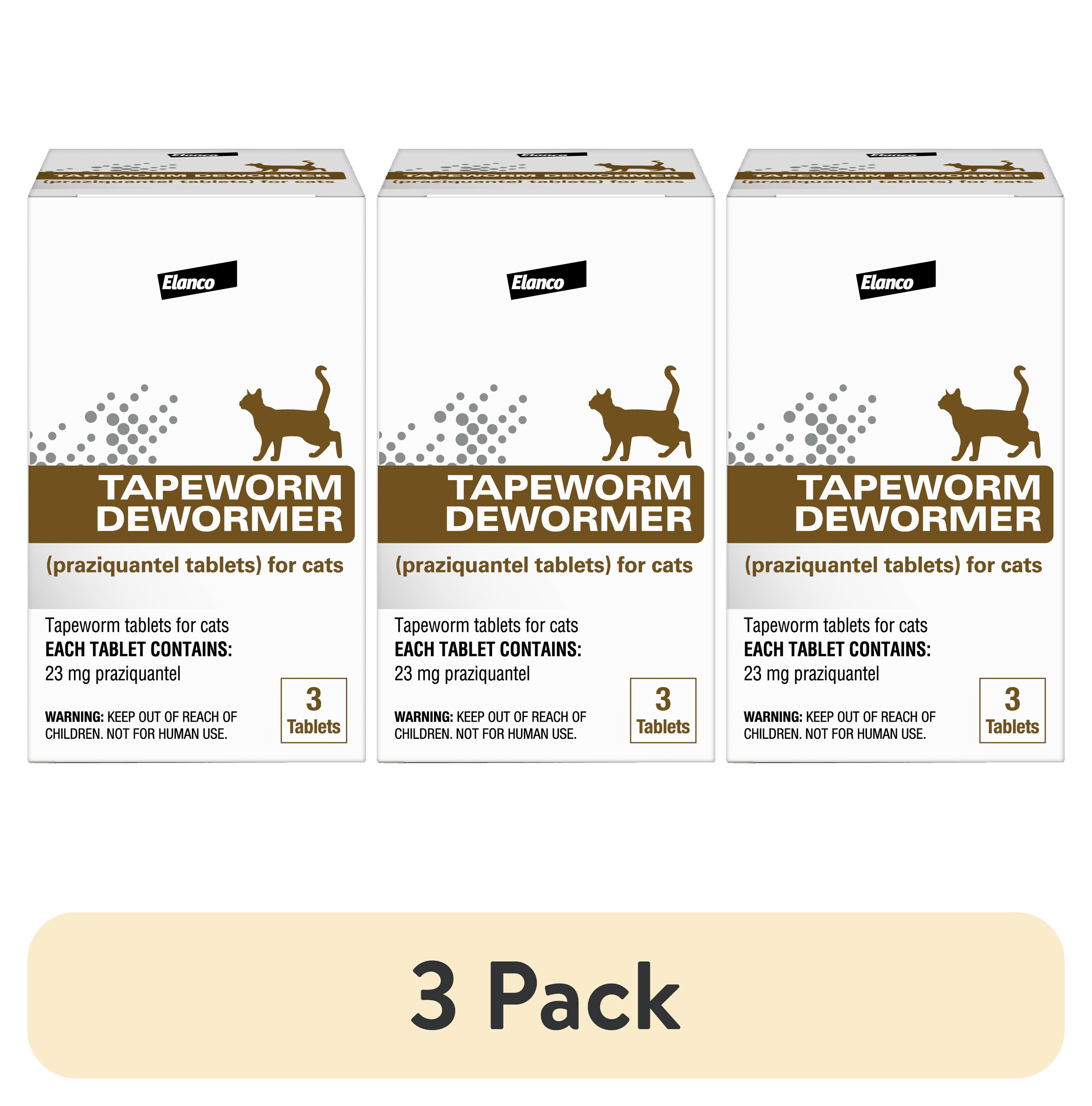 (3 pack) Elanco Tapeworm Removal Dewormer for Cats, 3 Tablets Praziquantel