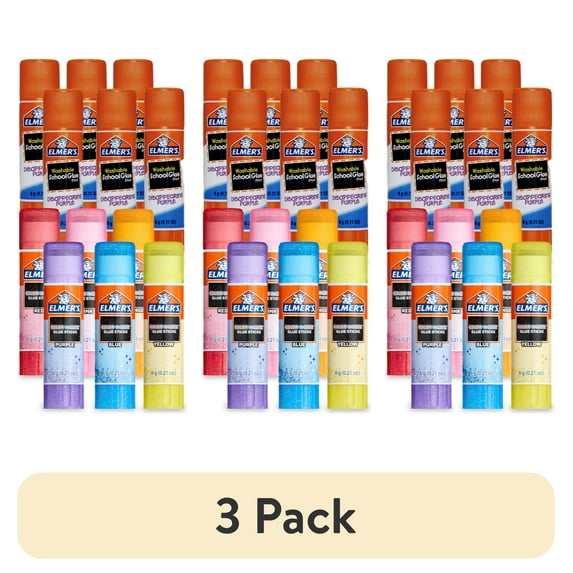 (3 pack) Elmer’s Color 'n Glitz Glue Sticks, Washable, Assorted Colors, 6 Grams, 12 Pack