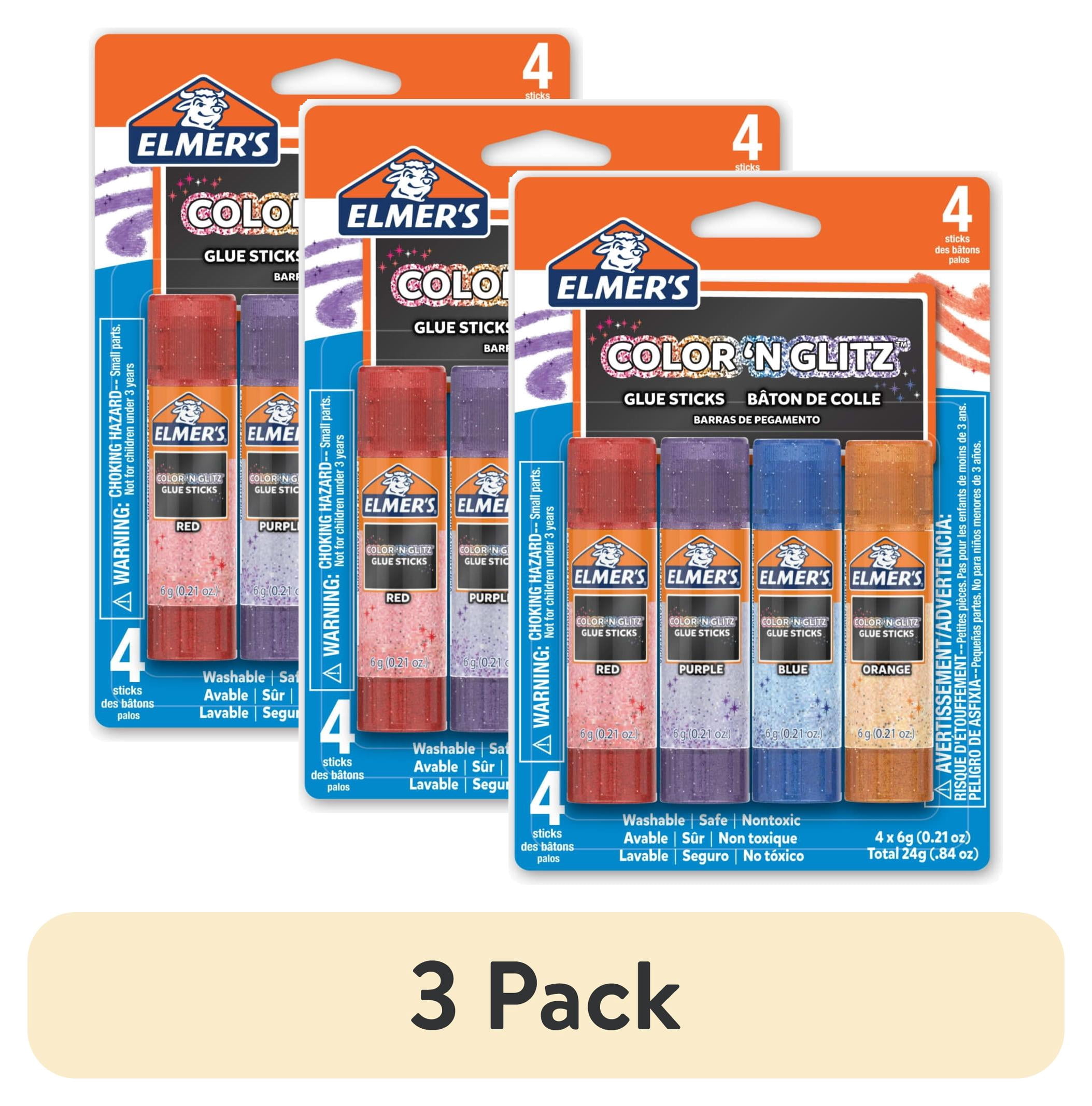 (3 pack) Elmer’s Color 'N Glitz Washable Glitter Glue Sticks - Assorted Colors, 6 Gram, 4-Pack