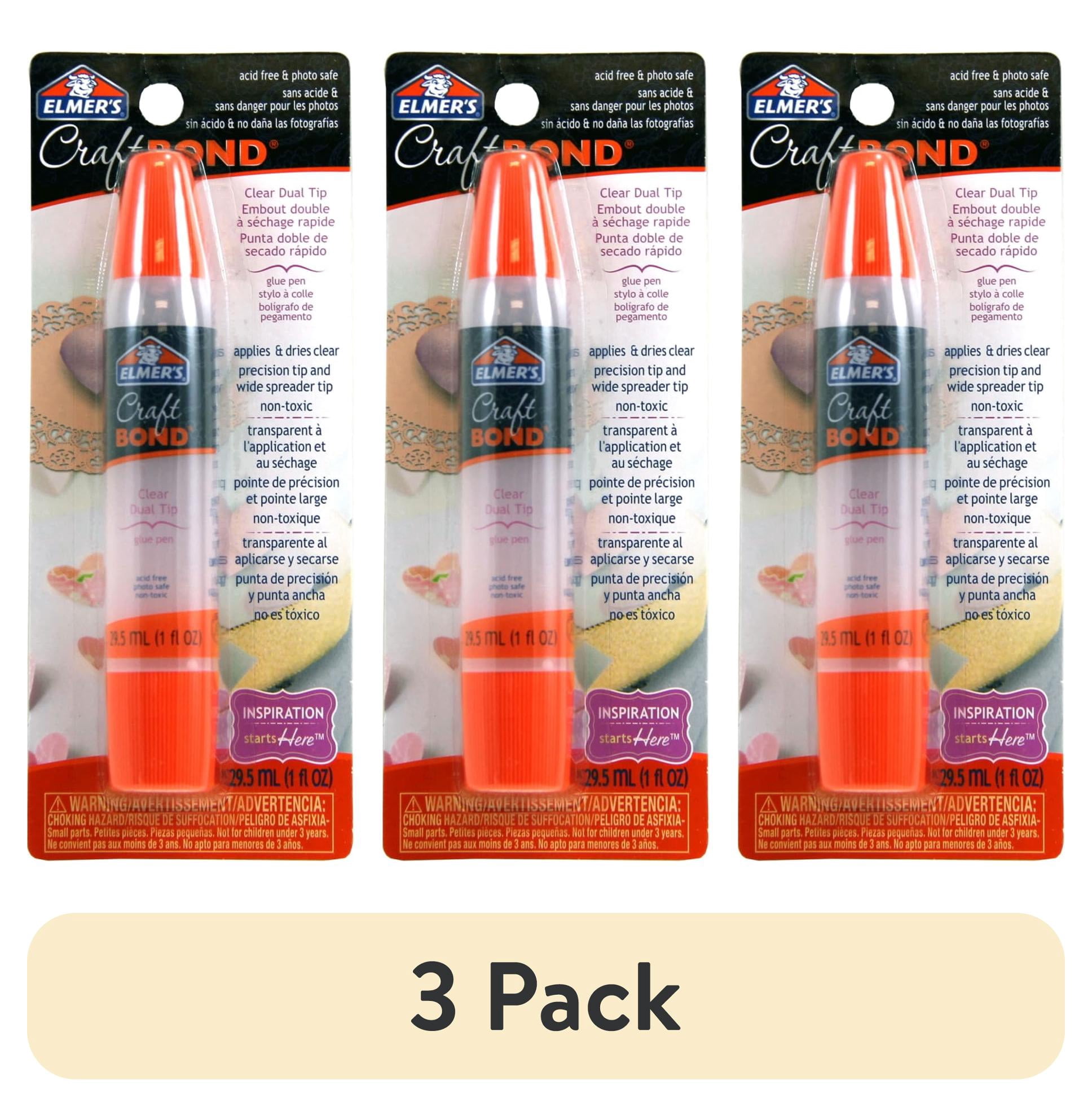 (3 pack) Elmer's Craft Bond Dual Tip Glue Pen, Clear, 1 Tube, Size 1 oz.