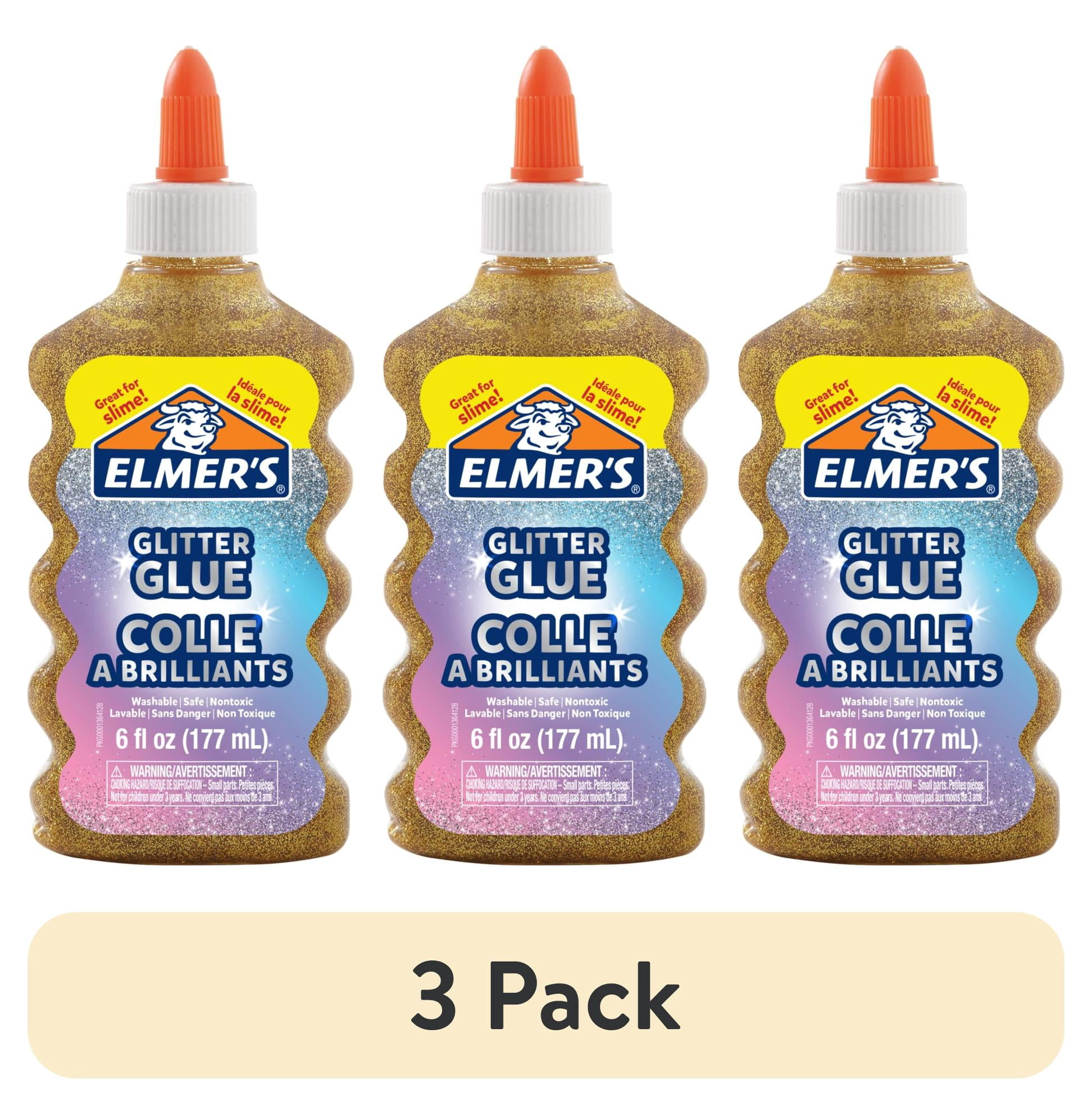 (3 pack) Elmer's Liquid Glitter Glue, Washable, Gold, 6 Ounces, 1 Count - Great for Making Slime