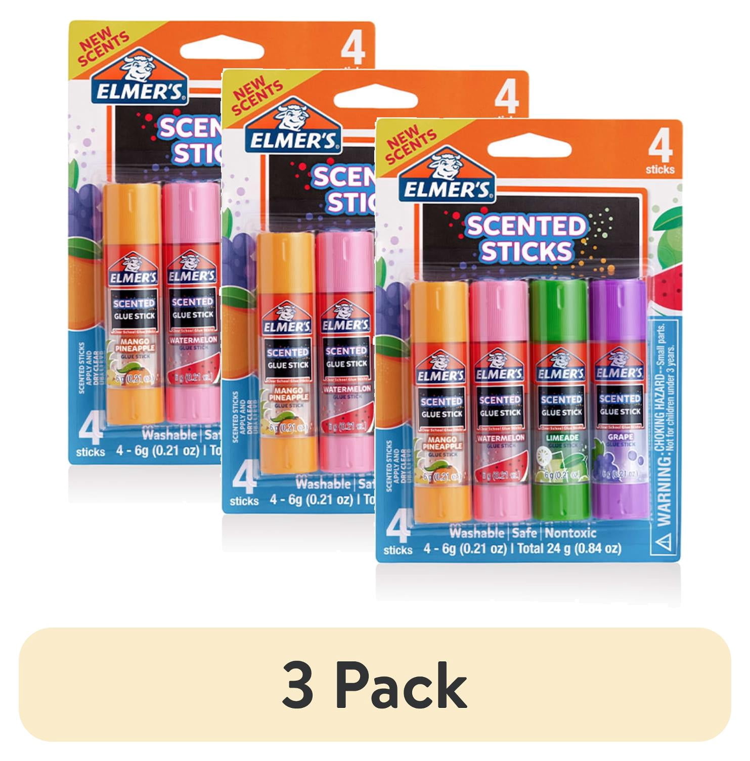 (3 pack) Elmer’s Scented Glue Sticks, School Glue, Clear Color, 6 Grams Each, 4 Count, 5 Minute Dry Time