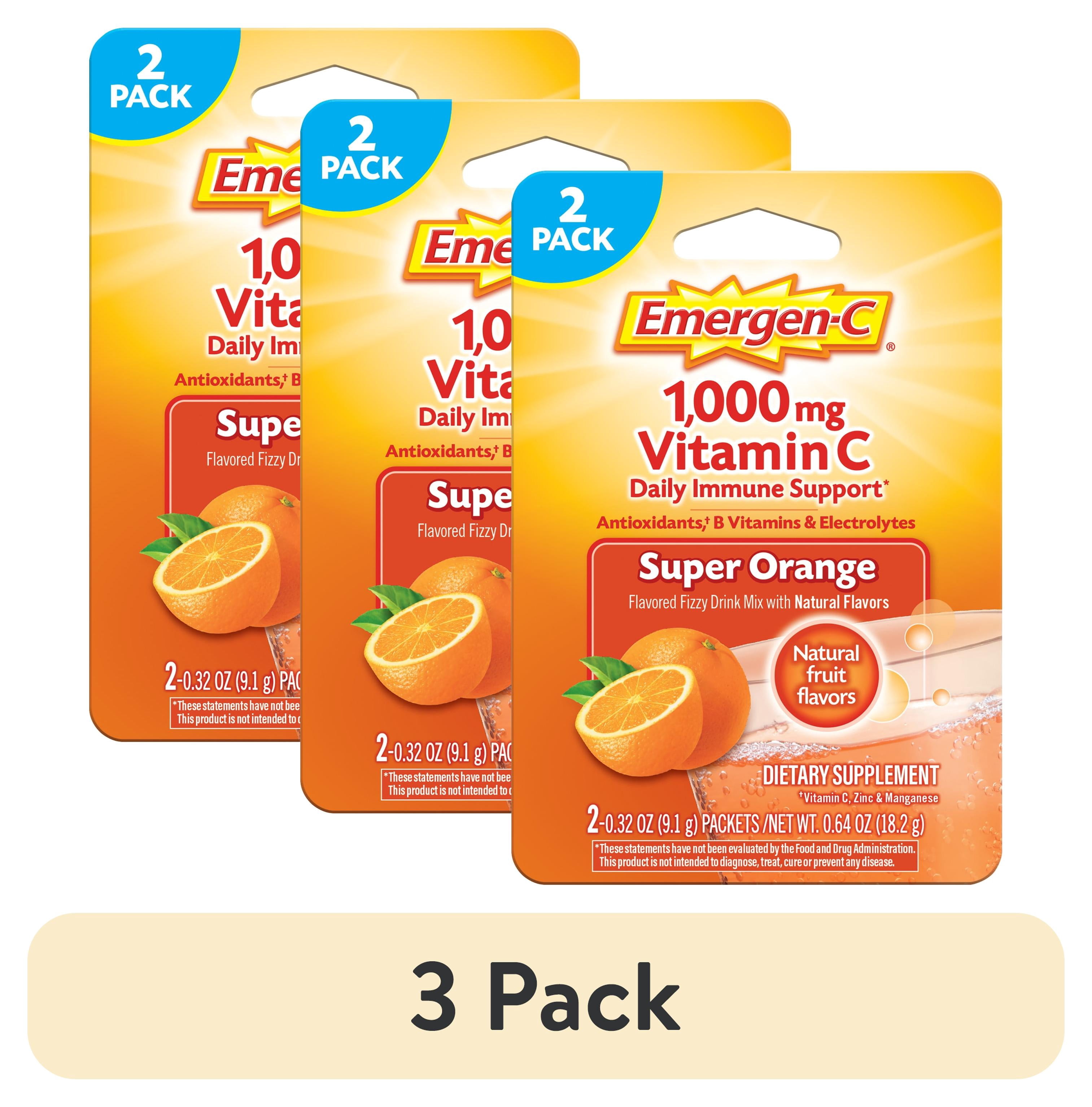 (3 pack) Emergen-C 1000Mg Vitamin C Powder for Immune Support Super Orange - 2 Ct