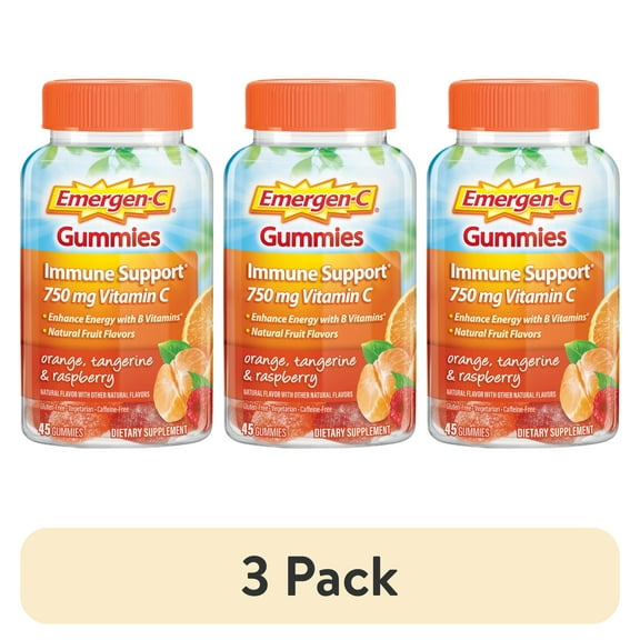 (3 pack) Emergen-C Adult Vitamin C Immunity Supplement Gummies, Fruit Flavors, 45 Ct