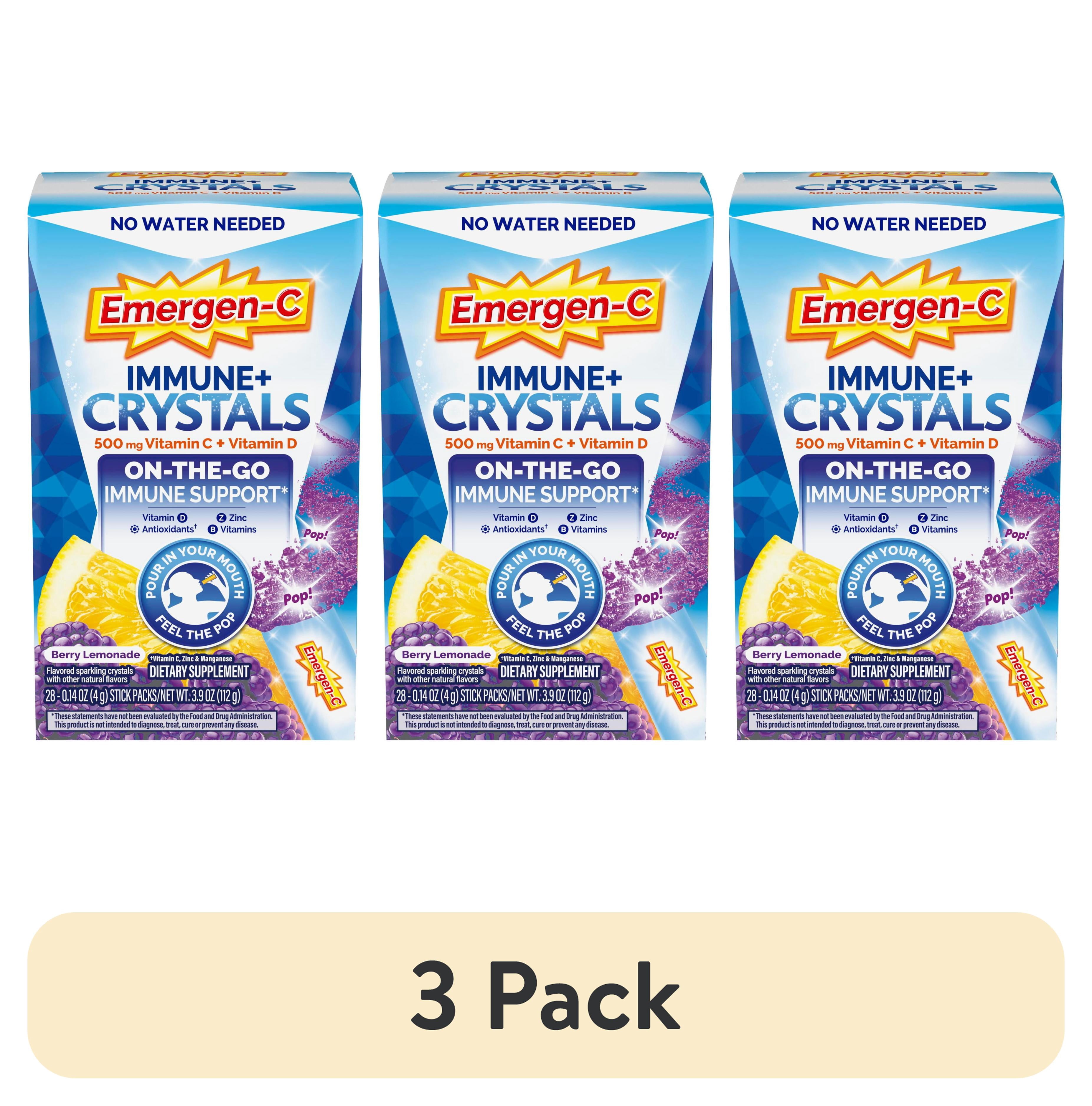 (3 pack) Emergen-C Immune+ Crystals, on-The-Go Immune Support Supplement, Berry Lemonade - 28 Stick packs