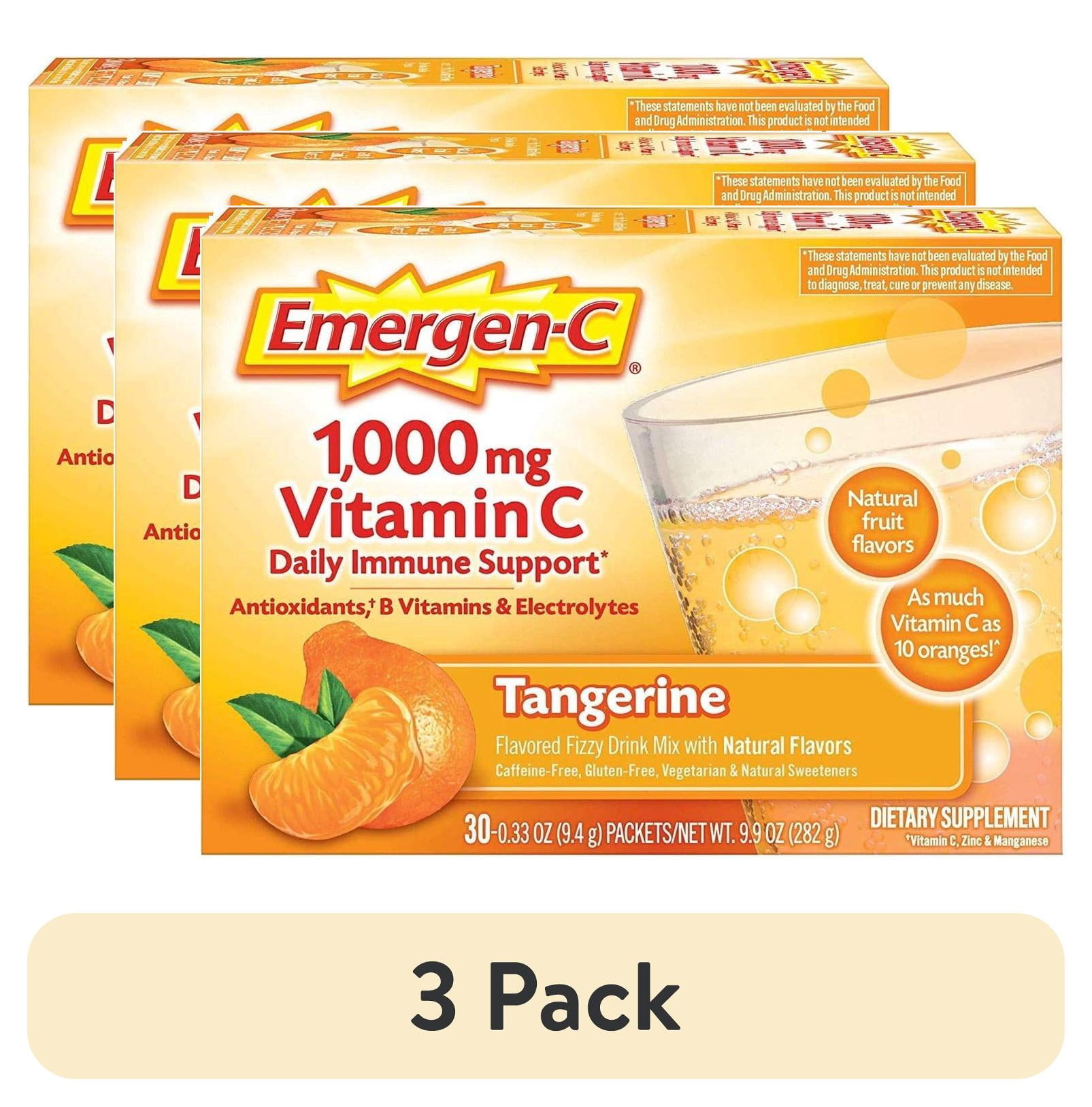 (3 pack) Emergen-C 1000mg Vitamin C Powder for Daily Immune Support with Zinc and Manganese, Tangerine, 30 Count