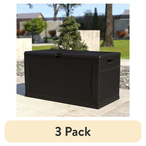 (3 pack) Emma + Oliver 120 Gallon Black Plastic Deck Box for Outdoor Patio Storage & Deck Organization