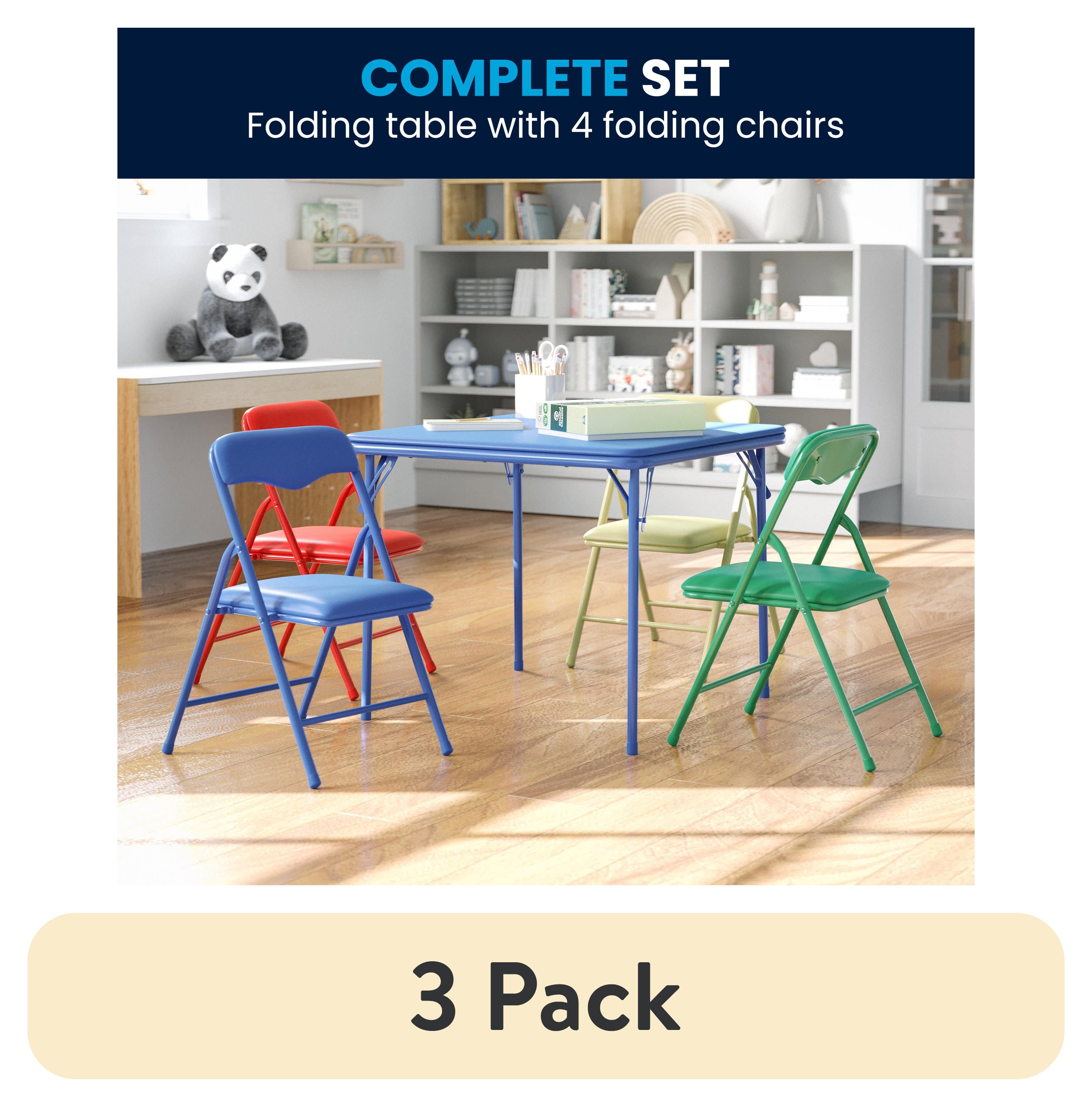(3 pack) Emma + Oliver Kids 5-Piece Classroom Folding Table and Chairs Set, Multicolor