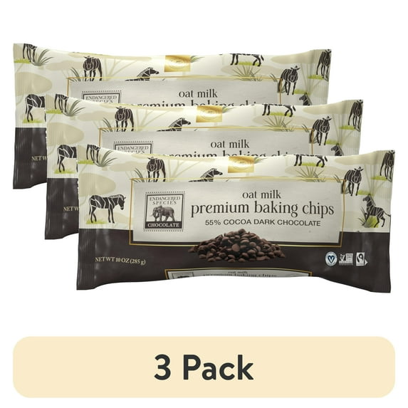 (3 pack) Endangered Species 10oz Chocolate Premium Oat Milk Baking Chips, 55% Cocoa