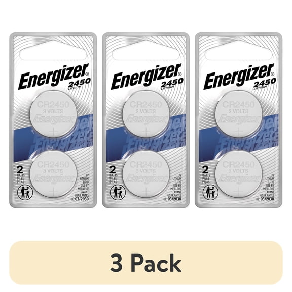 (3 pack) Energizer CR2450 Coin Batteries (2 Pack), 2450 3V Lithium Batteries, Long-Lasting Power Compatible with Key Fobs, Remotes, Medical Devices and more