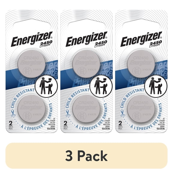 (3 pack) Energizer CR2450 Coin Batteries 2 Pack, 3V Lithium Batteries with Long-Lasting Power for Key Fobs, Remotes, Medical Devices and More