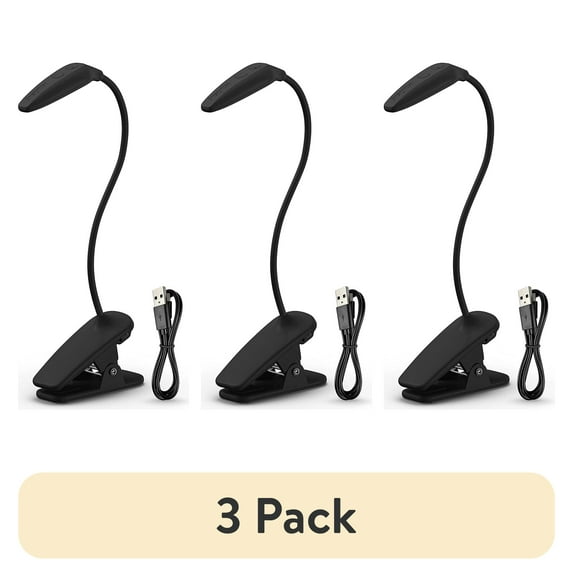 (3 pack) Energizer Rechargeable LED Book Light, Clip On Reading Light with Adjustable Light Modes, Black