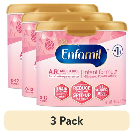 (3 pack) Enfamil A.R. Powder Baby Formula, Designed to Reduce Frequent Spit-Up in 1 Week, 19.5 Oz Tub