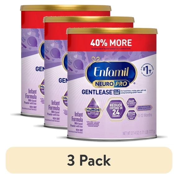 (3 pack) Enfamil NeuroPro Gentlease Baby Formula for Easing Fussiness, Gas, Spit-up in 24 Hrs, 27.4 oz Can