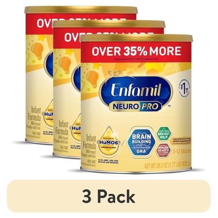 (3 pack) Enfamil NeuroPro Baby Formula, Brain Building Duo DHA & MFGM, Infant Formula Powder, 28.3 oz Can
