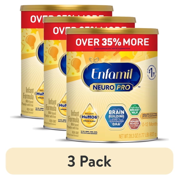 (3 pack) Enfamil NeuroPro Baby Formula, Brain Building Duo DHA & MFGM, Infant Formula Powder, 28.3 oz Can