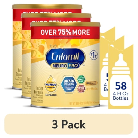 (3 pack) Enfamil NeuroPro Baby Formula, Brain Building Duo DHA & MFGM, Infant Formula Powder, 36.6 oz XL Value Can