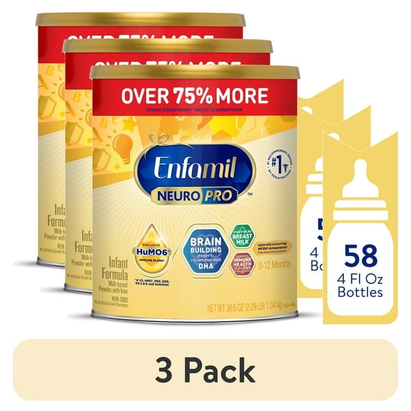 (3 pack) Enfamil NeuroProBaby Formula,BrainBuildingDuo DHA & MFGM, Infant Formula Powder, 36.6 oz XL Value Can