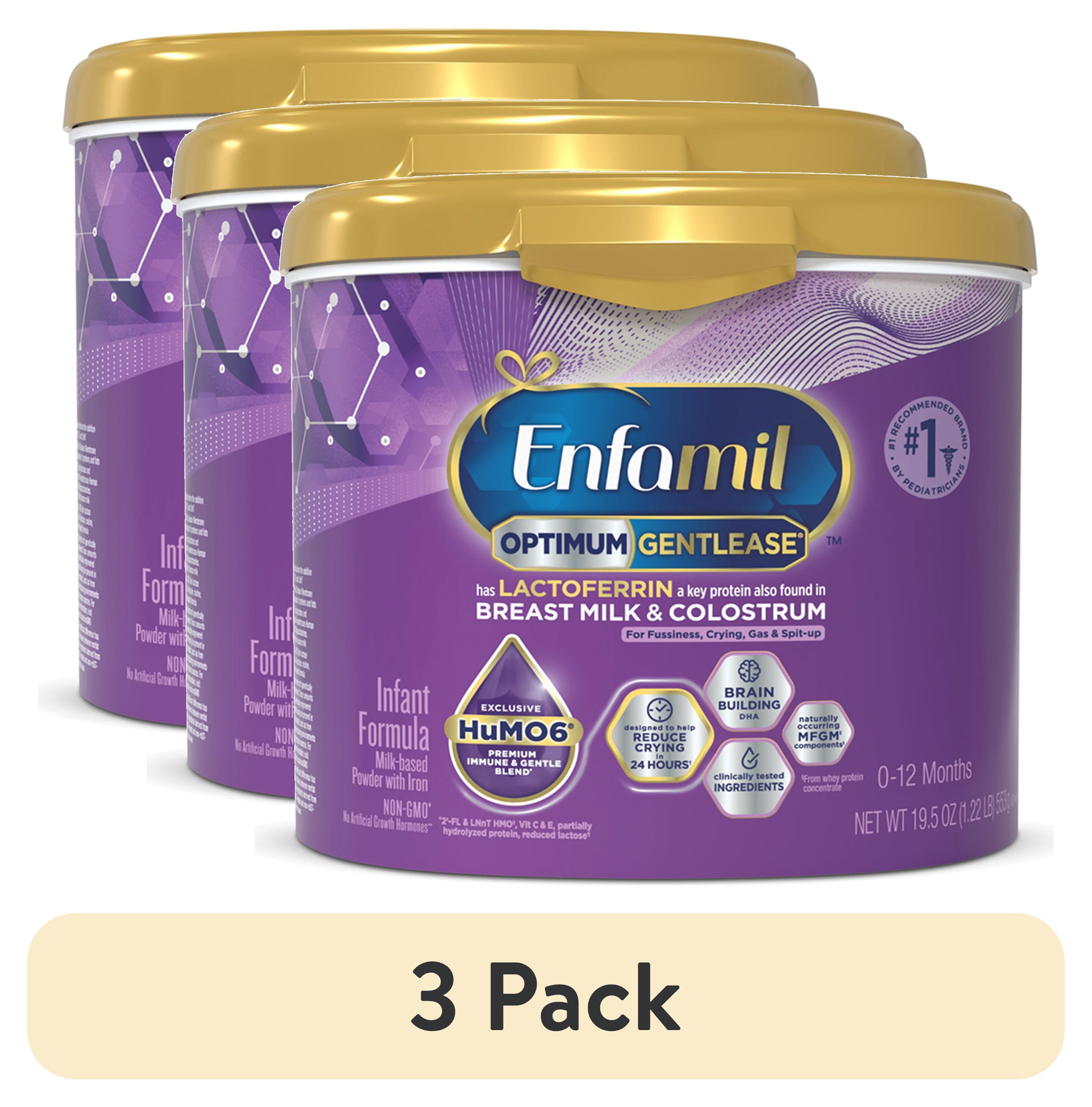 (3 pack) Enfamil Optimum (Enspire) Gentlease Powder Baby Formula, Our Closest to Breast Milk 19.5 oz Tub