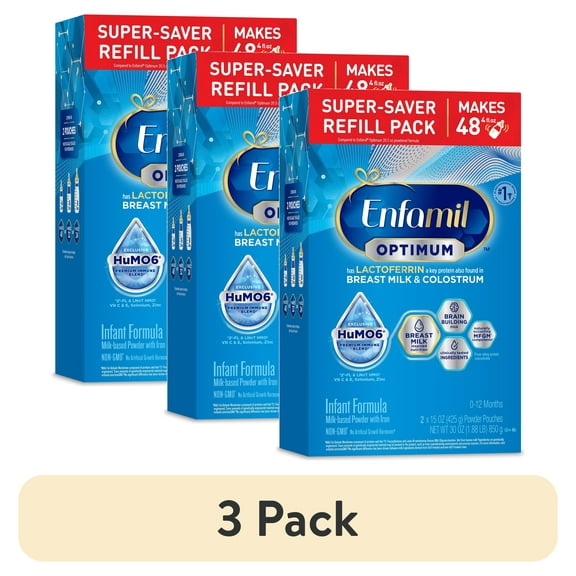 (3 pack) Enfamil Optimum (Enspire) Powder Baby Formula, Our Closest to Breast Milk, 30 oz Refill
