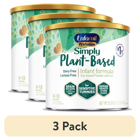 (3 pack) Enfamil ProSobee Plant-Based Powder Baby Formula, Dairy Free, Lactose Free, 20.9 oz Can