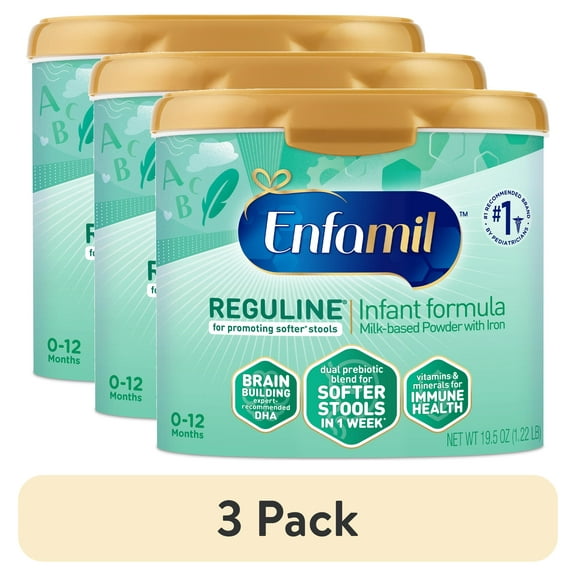 (3 pack) Enfamil Reguline Powder Baby Formula, Promotes Soft Stools, 19.5 oz Tub