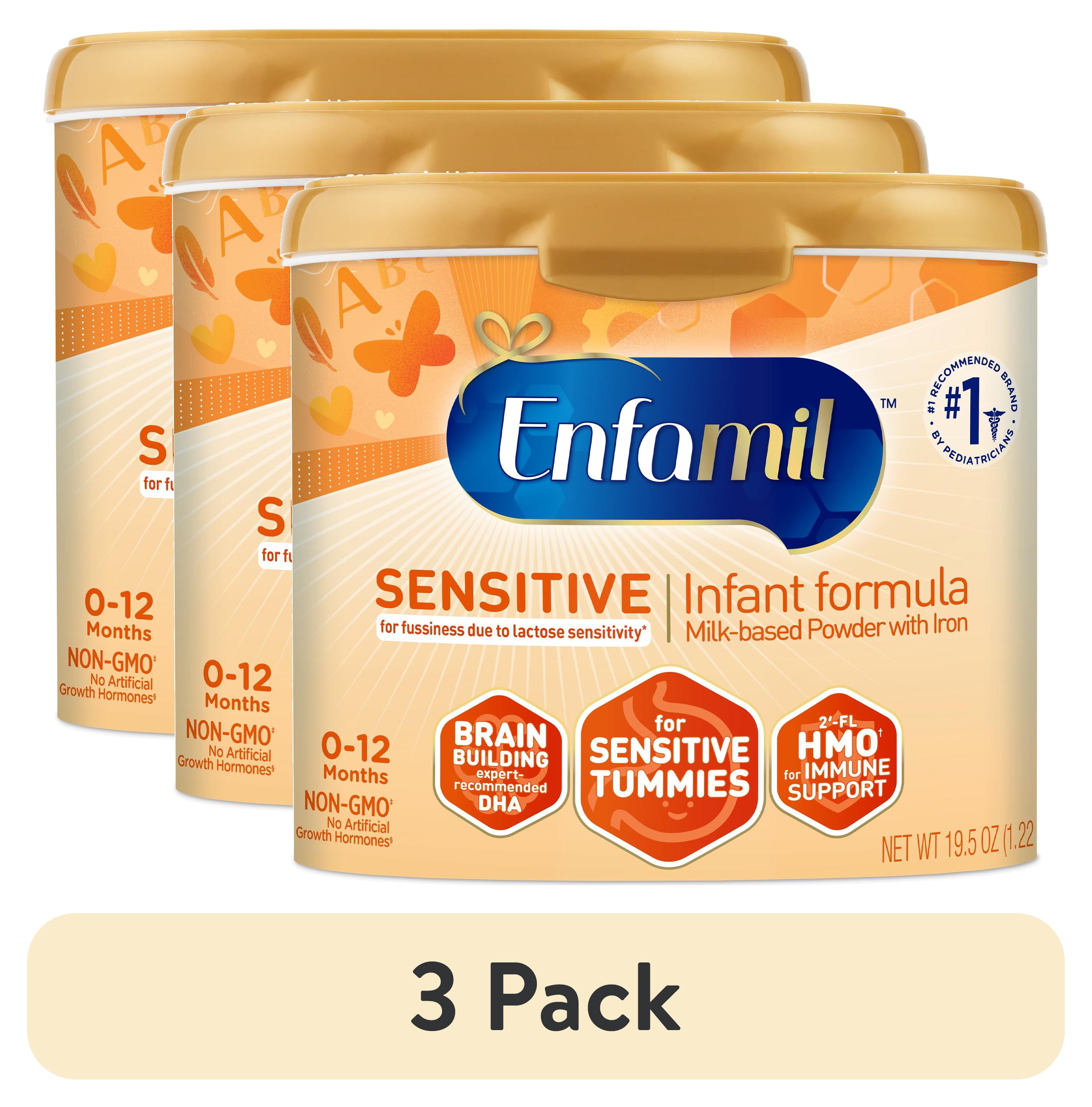 (3 pack) Enfamil Sensitive Baby Formula with DHA, Iron & Prebiotics to help support Brain & Immune Support. Lactose Sensitivity Infant Formula Inspired by Breast Milk, Non-GMO, Powder Can, 19.5 Oz