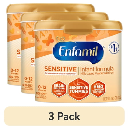 (3 pack) Enfamil Sensitive Baby Formula with DHA, Iron & Prebiotics to help support Brain & Immune Support. Lactose Sensitivity Infant Formula Inspired by Breast Milk, Non-GMO, Powder Can, 19.5 Oz