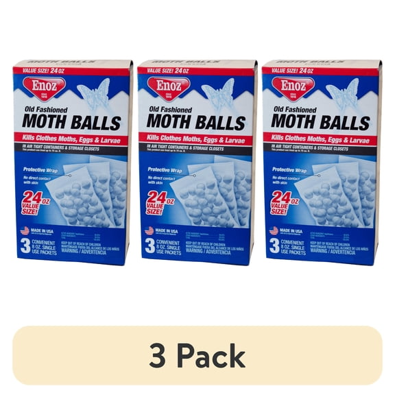 (3 pack) Enoz Old Fashioned Moth Balls, Naphthalene Balls, 3 Single-Use Packets, 24 oz