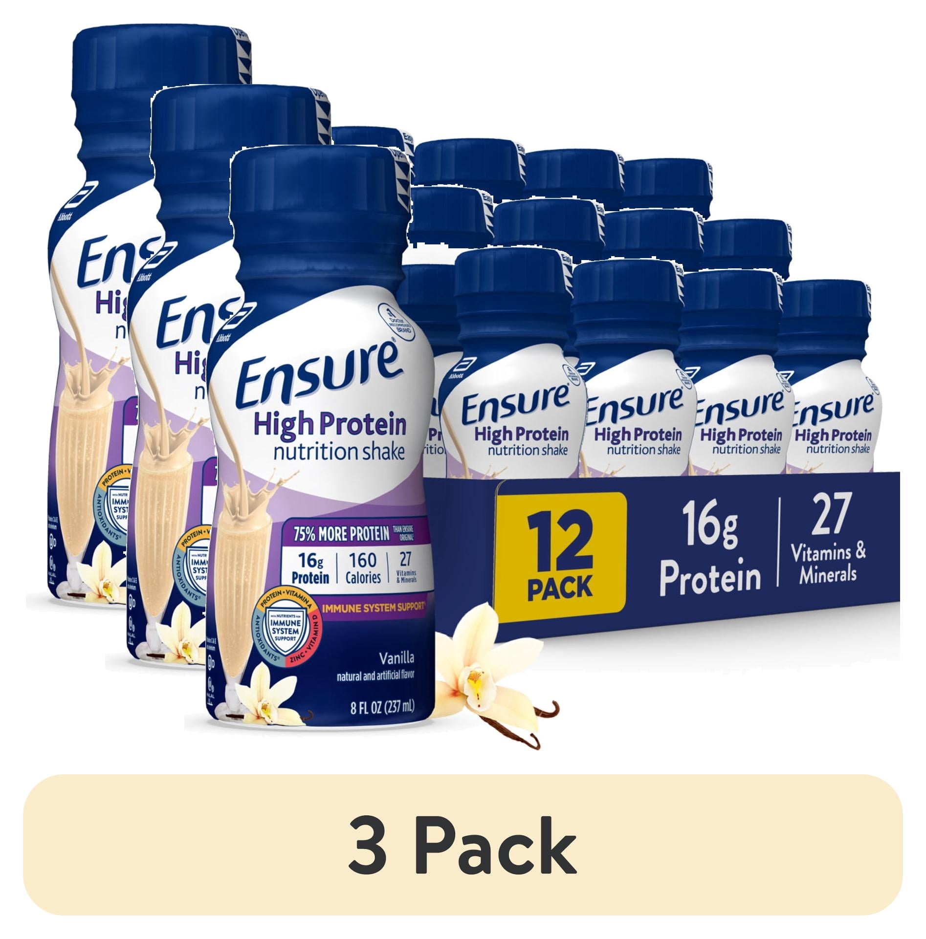 (3 pack) Ensure High Protein Nutrition Shake, Vanilla, 8 fl oz, 12 Count