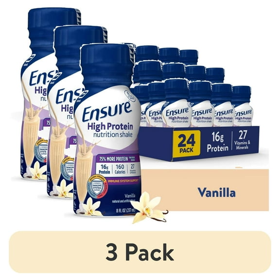 (3 pack) Ensure High Protein Nutrition Shake, Vanilla, 8 fl oz, 24 Count