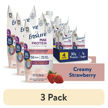 (3 pack) Ensure Max Protein Shake, 30g Protein, Creamy Strawberry, 11 fl oz, 4 Pack