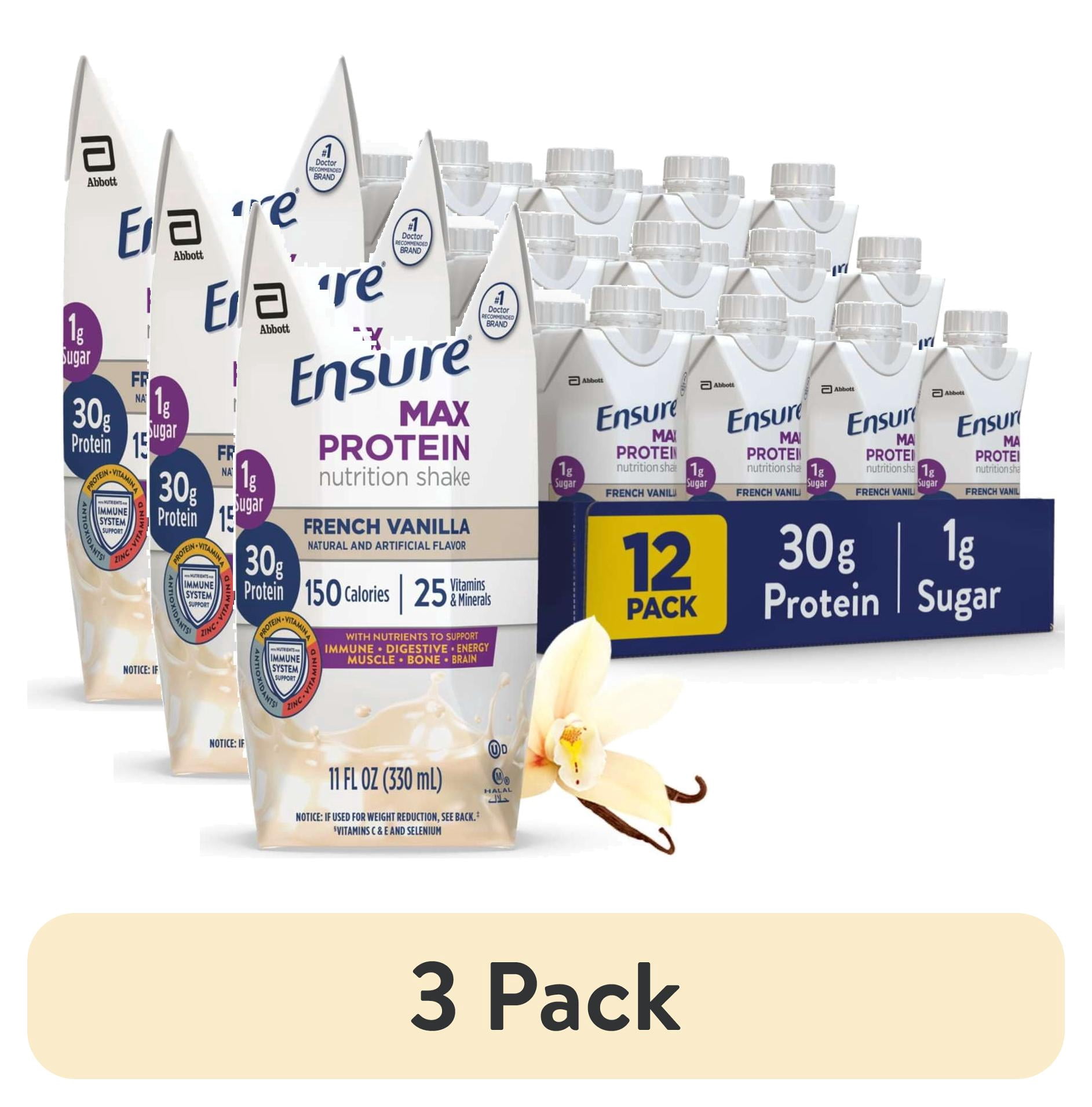 (3 pack) Ensure Max Protein Shake, 30g Protein, French Vanilla, 11 fl oz, 12 Pack