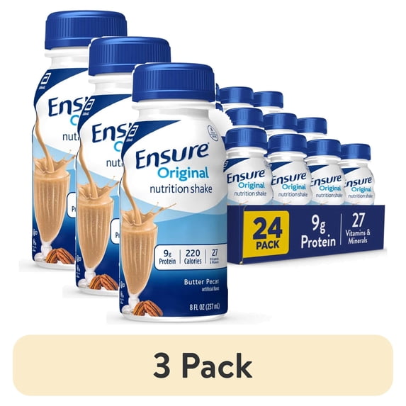 (3 pack) Ensure Original Nutrition Shake, 9g Protein, Butter Pecan, 8 fl oz - 24 Pack