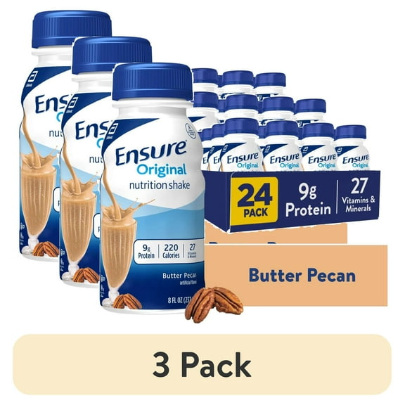 (3 pack) Ensure Original Meal Replacement Nutrition Shake, Butter Pecan, Ready to Drink, 8 fl oz, 24 Pack