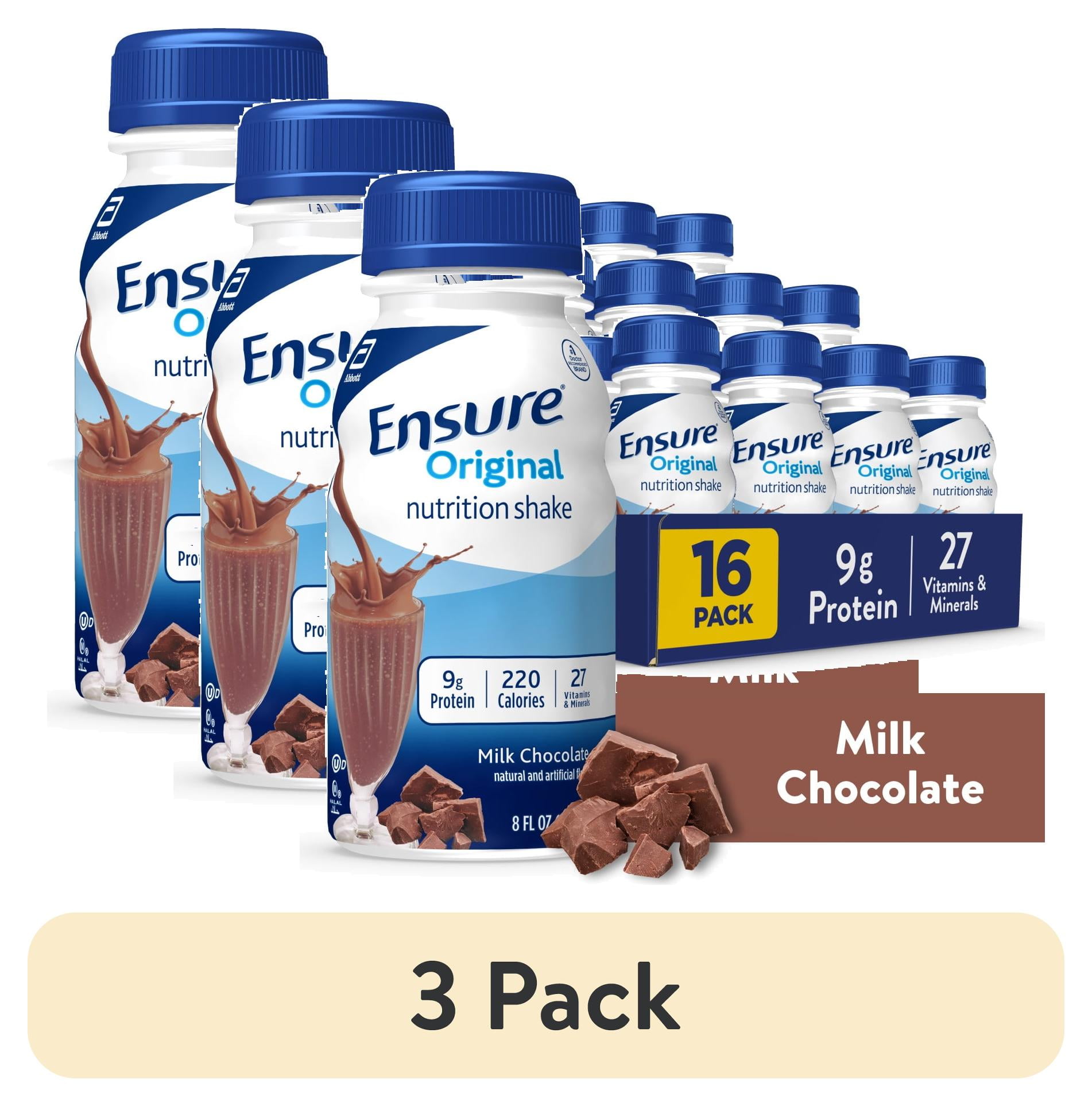 (3 pack) Ensure Original Nutrition Shake, 9g Protein, Milk Chocolate, 8 ...