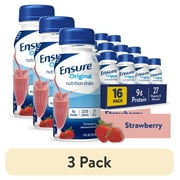 (3 pack) Ensure Original Meal Replacement Nutrition Shake, Strawberry, Ready to Drink, 8 fl oz, 16 Pack