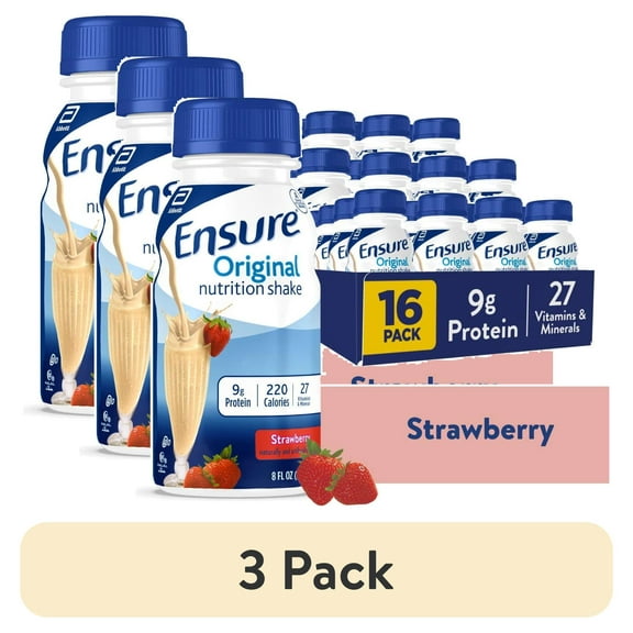 (3 pack) Ensure Original Nutrition Shake, 9g Protein, Strawberry, 8 fl oz - 16 Pack