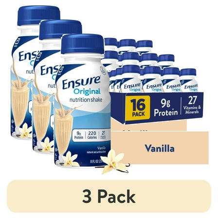 (3 pack) Ensure Original Nutrition Shake, 9g Protein, Vanilla, 8 fl oz - 16 Pack