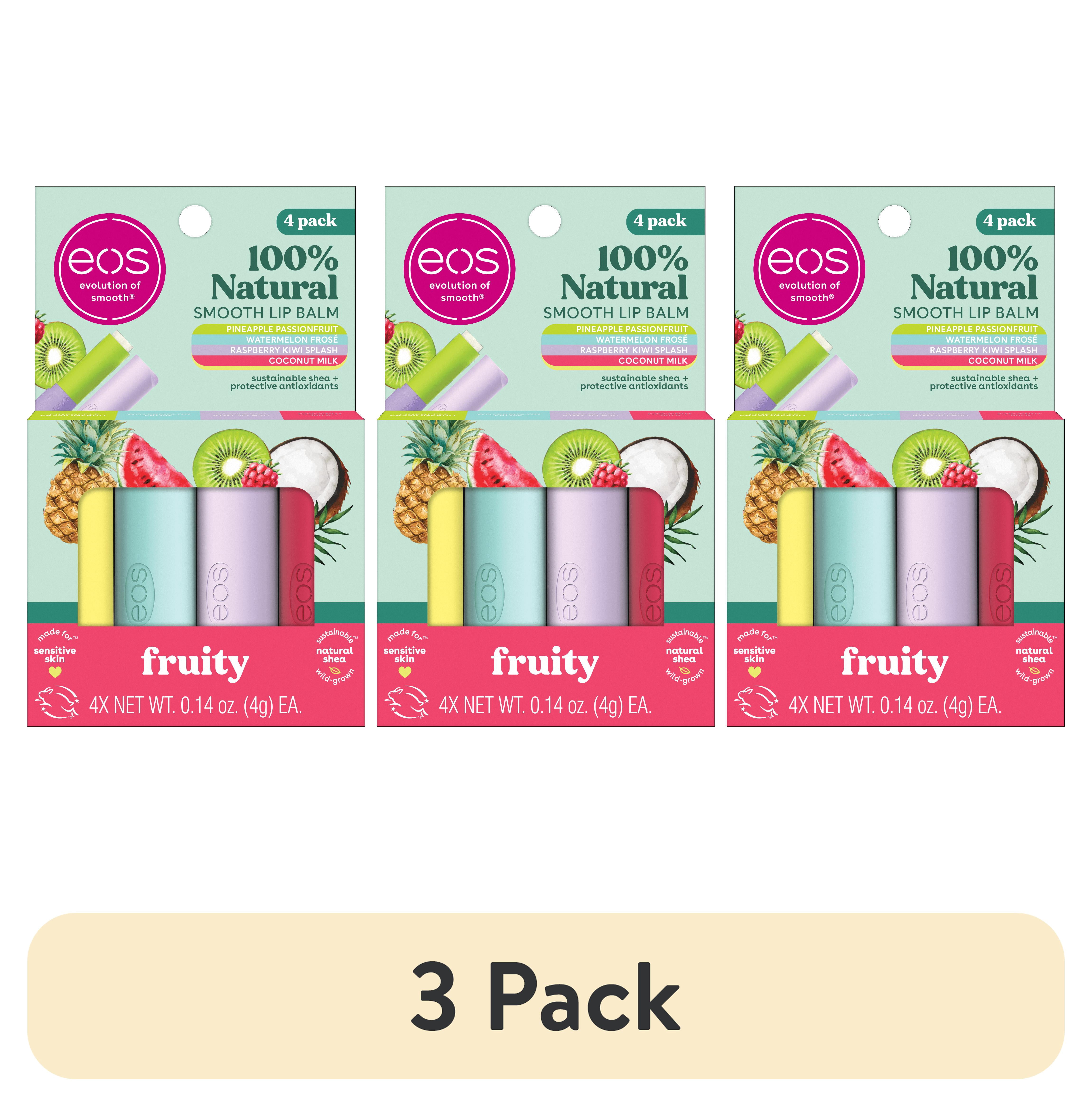 (3 pack) Eos 100% Natural Lip Balm Sticks- Fruity Variety Pack, 0.14 oz, 4 per Pack