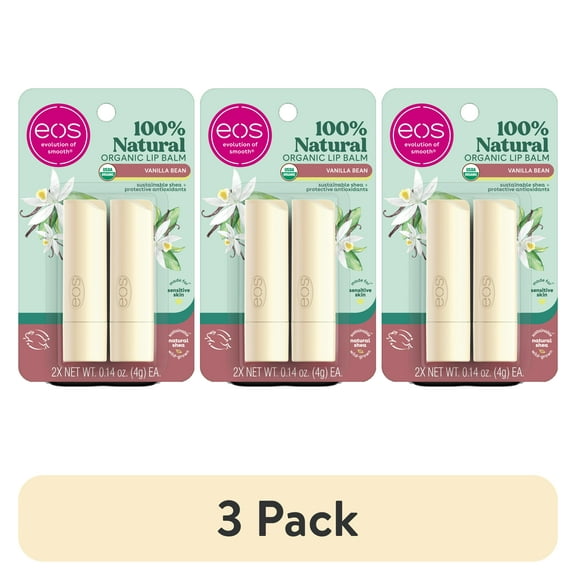 (3 pack) Eos 100% Natural & Organic Lip Balm Stick - Vanilla Bean | 0.14 oz | 2-Pack