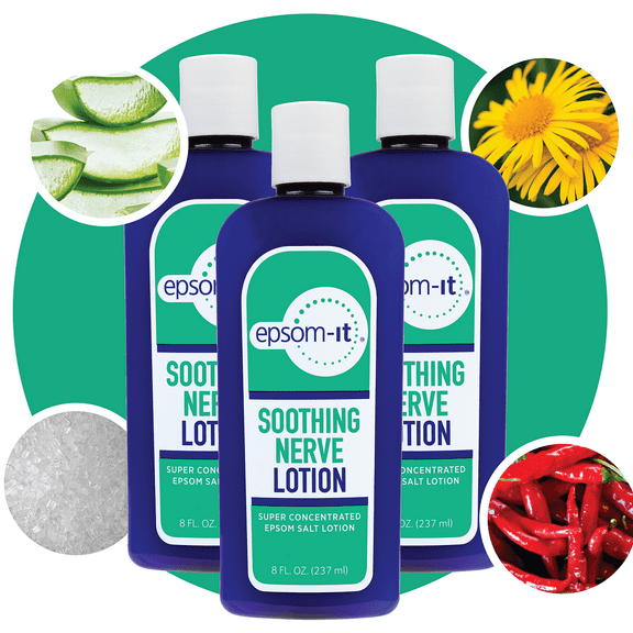(3 pack) Epsom-It Soothing Nerve Lotion Epsom Salt Magnesium Lotion with Capsaicin & Arnica 8.0 oz