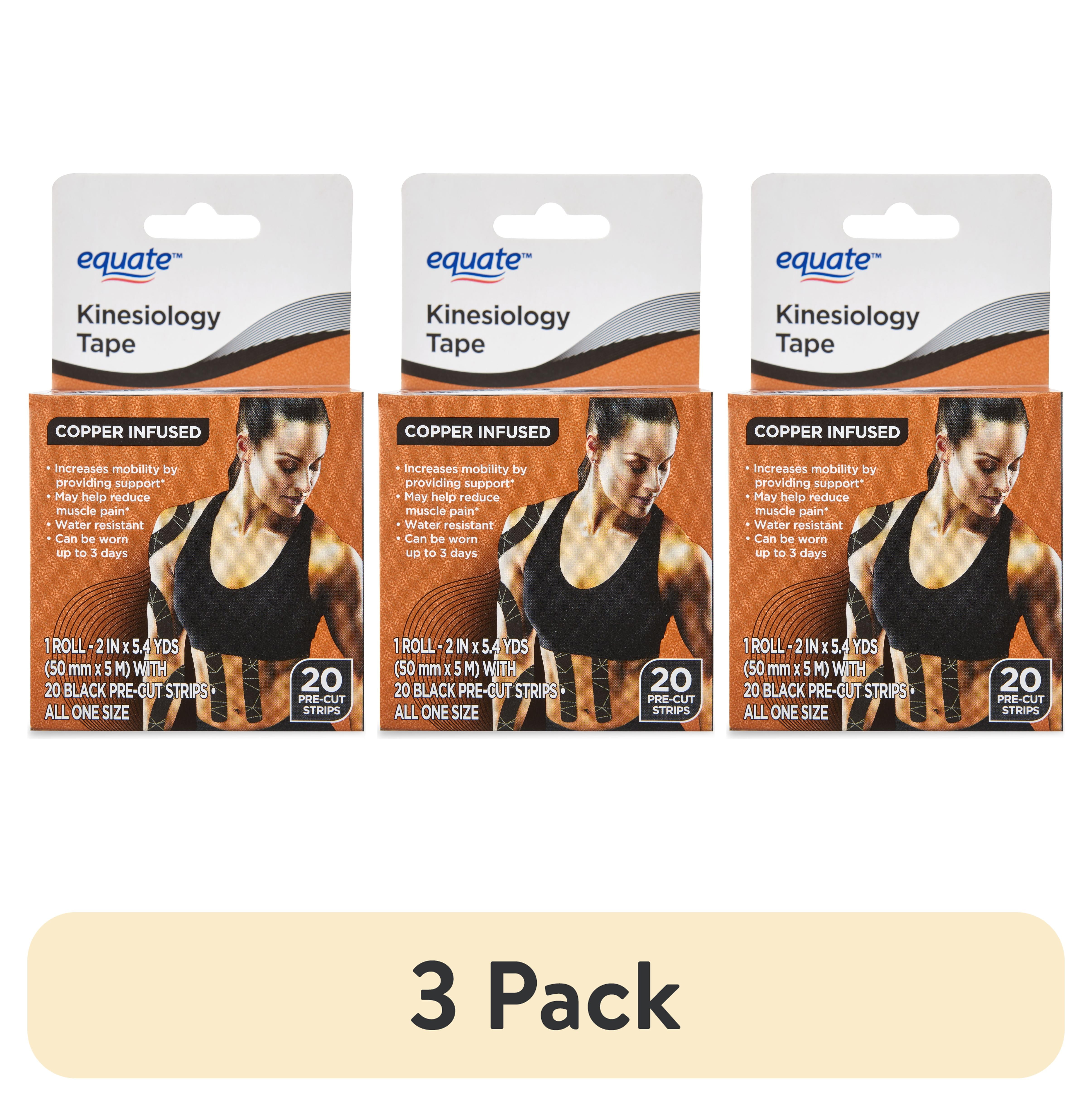 (3 pack) Equate 2" x 5.4 yd Black Kinesiology Sports Tape