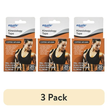 (3 pack) Equate 2" x 5.4 yd Black Kinesiology Sports Tape
