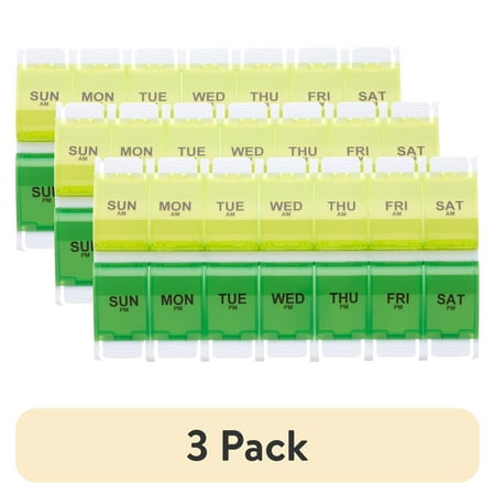(3 pack) Equate AM/PM Weekly Pill Planner, Large Capacity Easy Open Pill Case