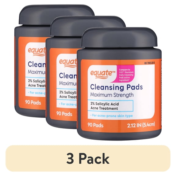 (3 pack) Equate Maximum Strength Cleansing Pads, 90 Count