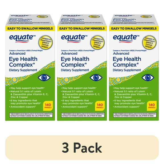 (3 pack) Equate Advanced Eye Health Complex Minigels Dietary Supplement, 140 Count, Compare vs PreserVision AREDS 2 Formula Minigels