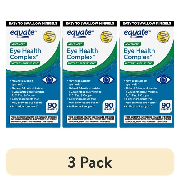 (3 pack) Equate Advanced Eye Health Complex Minigels Dietary Supplement, 90 Count, Compare vs PreserVision AREDS 2 Formula Minigels