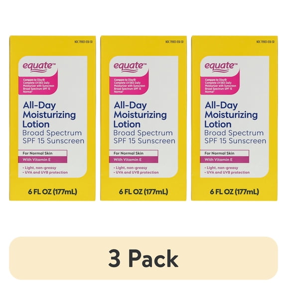 (3 pack) Equate All-Day Moisturizing Lotion with SPF 15 Broad Spectrum Sunscreen, 6 fl oz