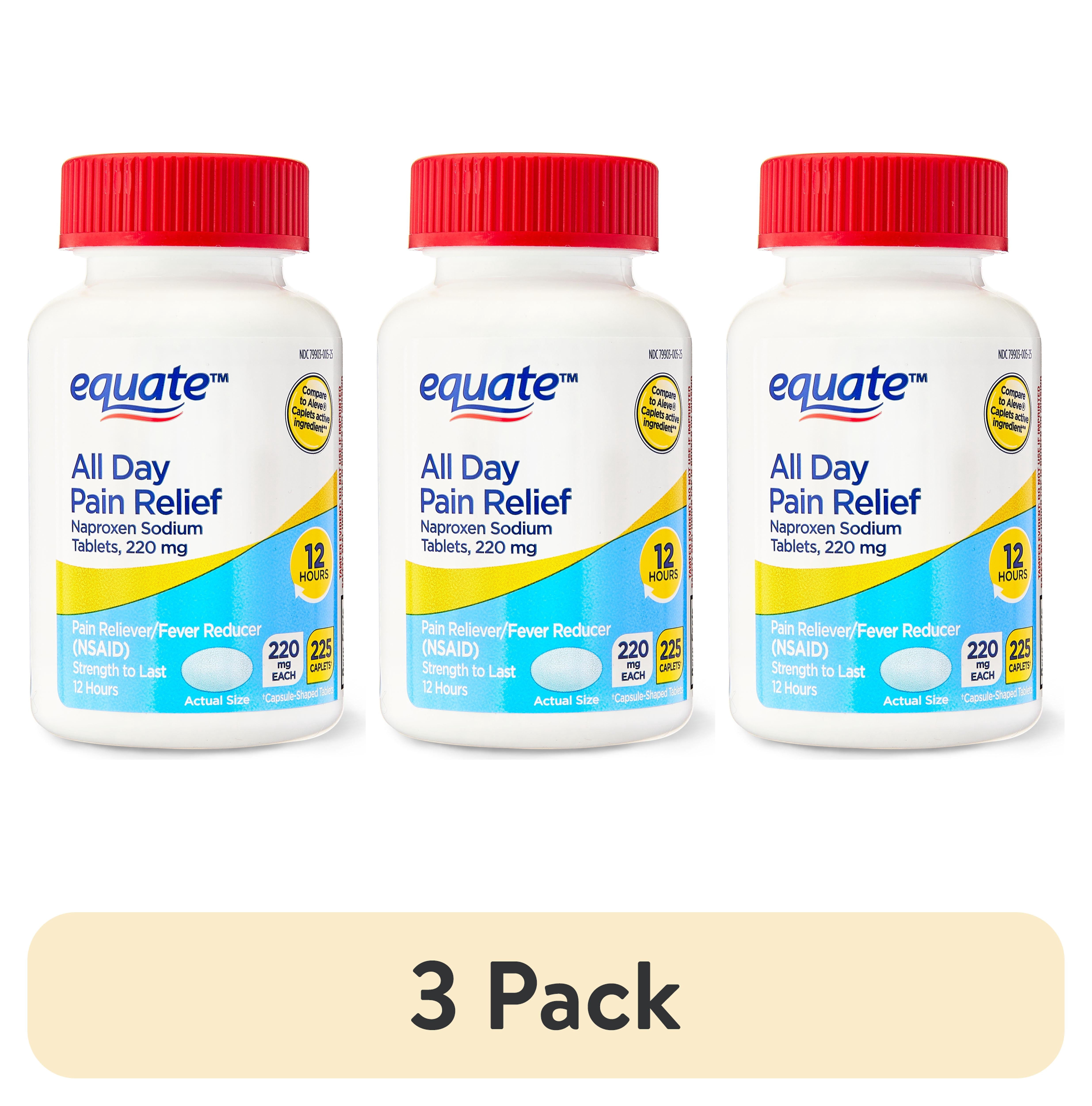 (3 pack) Equate All Day Pain Relief Naproxen Sodium Caplets, 220 mg, 225 Count
